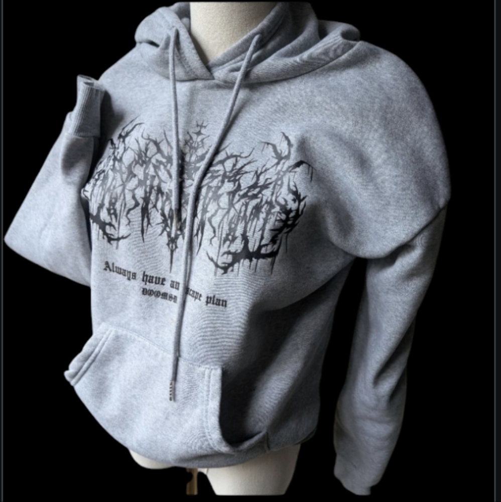 Metal Gothic Large Doomsday Sweater Grey Soft Graphic Hoodie